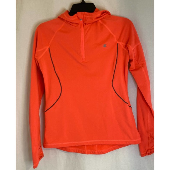 Champion Womens 1/4 Zip Hoodie Size Small Double Dry Orange - Picture 6 of 10